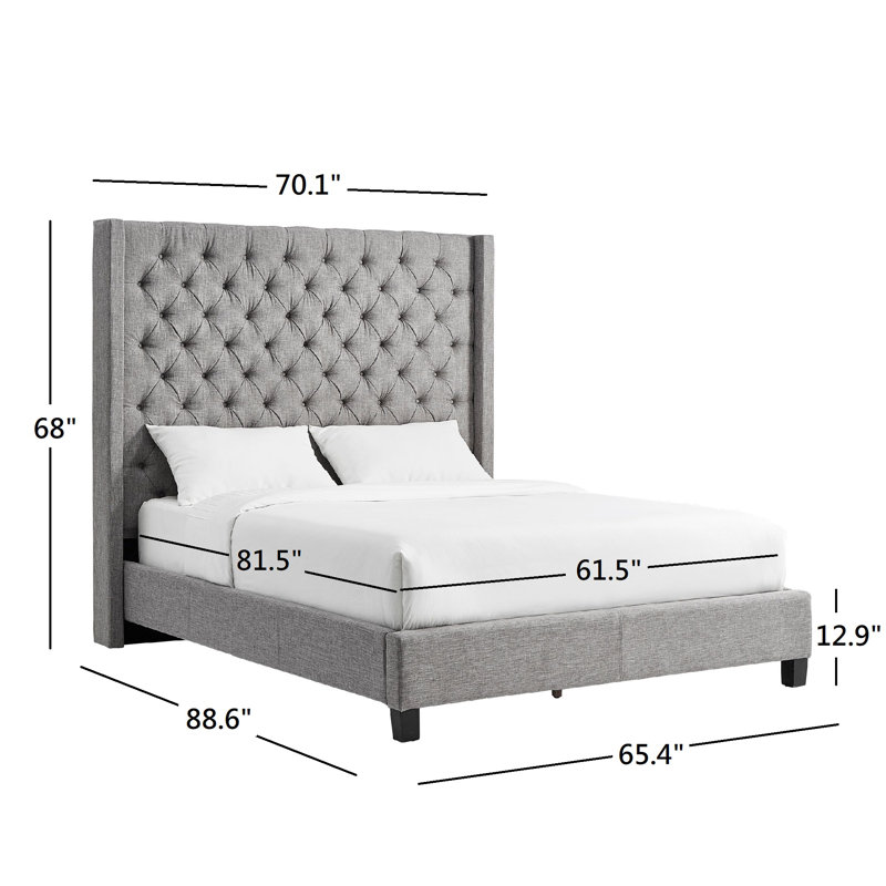 Londono Upholstered Wingback Bed, Pewter Gray Linen, Queen