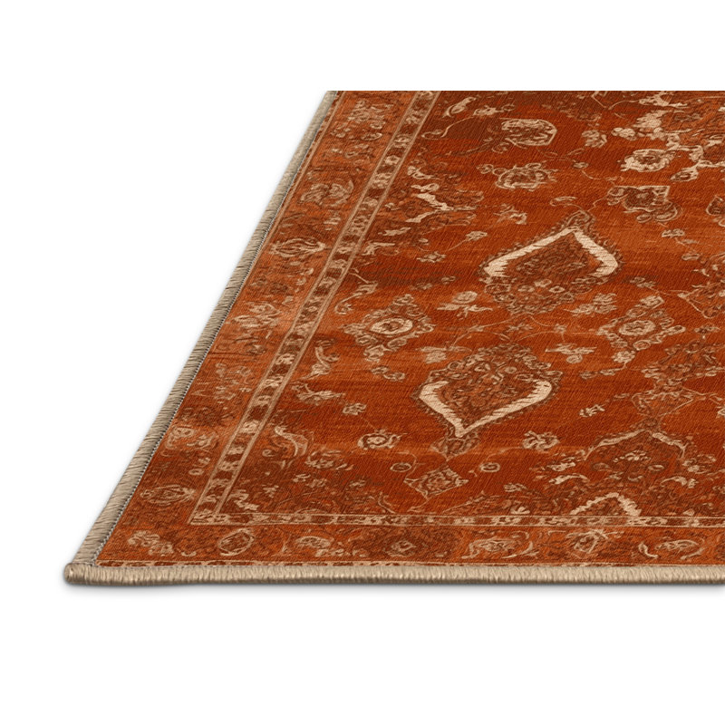 Tapis brun Tabriz lavable à la machine, Tapis de couloir 2 pi x 4 pi