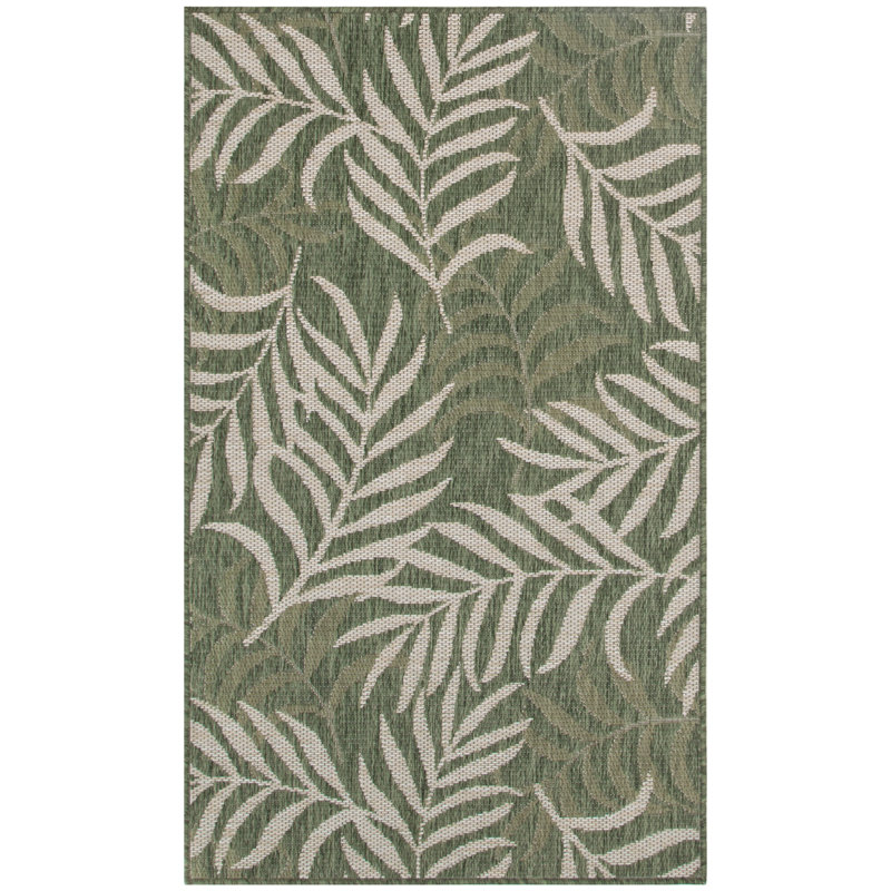 Tapis d'extérieur vert ivoire Bay Isle Home ™ Garden Oasis, Rectangle 3 pi x 5 pi