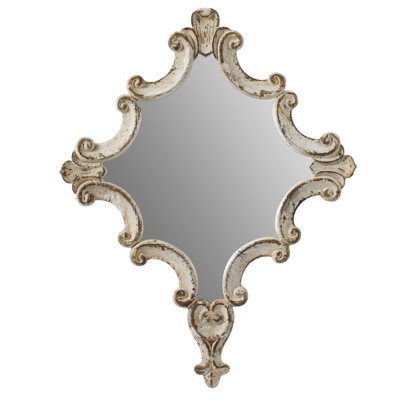 30" X 23.5" White Diamond Living Room Mirror Accessory - Bedroom, Office, Entryway Fir Wood & Clear Glass Home Accent With Design Room,