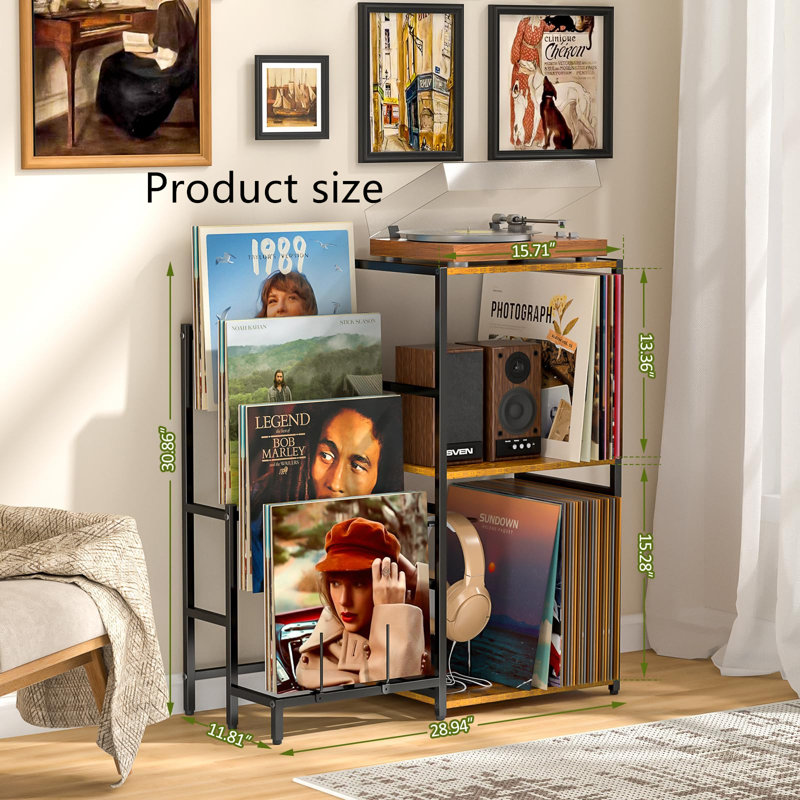 Support pour tourne-disque à 4 niveaux, support pour tourne-disque avec rangement pour disque vinyle