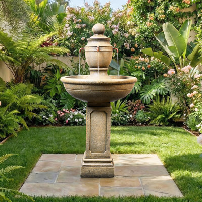 Fontaine d'extérieur en résine avec lampadaire à DEL et statues pour enfants