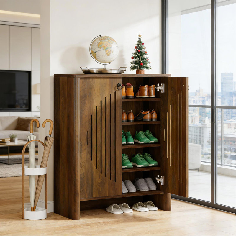 Storage Cabinet,Storage Organizer,Shoe Cabinet, 39.37"H x  31.5"W x  13.78"D, Brown