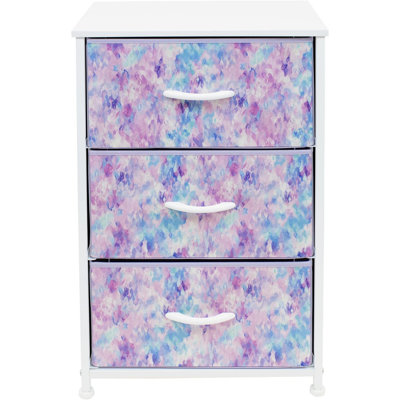 Sorbus 3 Drawers Nightstand with Steel Frame and Wood Top in Tie Dye Purple