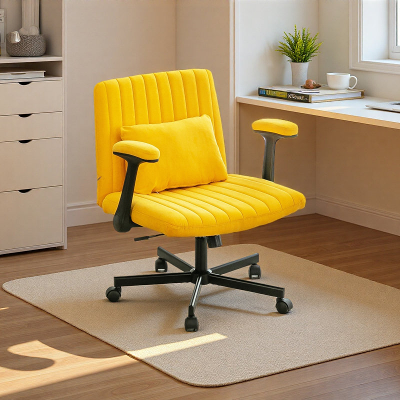 Criss Cross Armrest Office Chair With Wheels - Comfortable For Home Office, Reading & Vanity, Yellow