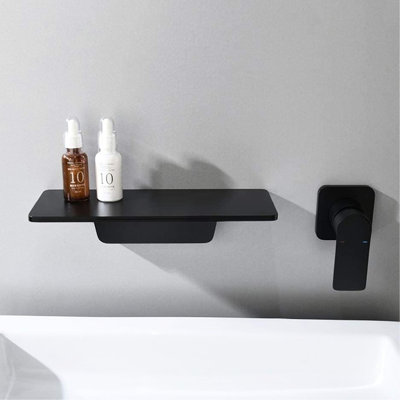 Matte Black Waterfall Bathroom Faucet - Fine Brass, Single For Simple Water Temperature & Flow Control, Space Optimization Sink In High Convenient Adjusting, Neat Appearance