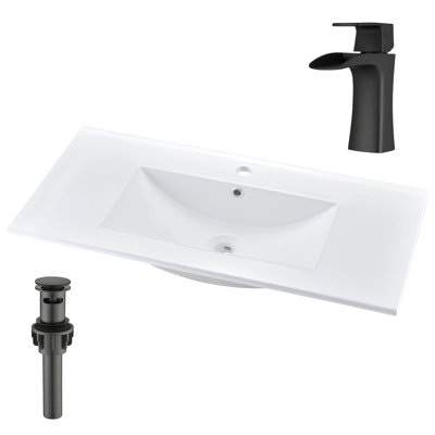 Lavabo de salle de bain intégré en céramique 36 po avec robinet à un trou et drain escamotable