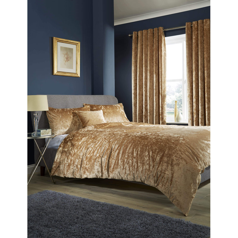 Crushed Duvet Set, Super King Duvet Cover Set + 2 Pillowcases, Gold