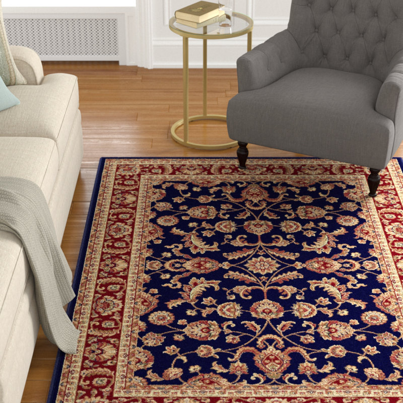 Tapis oriental bleu marine / rouge Clarence, Rectangle 6 pi 7 po x 9 pi 6 po
