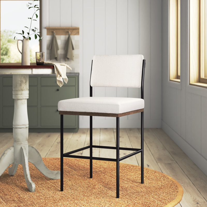 Popovich Upholstered Counter Stool with Metal Frame, Fayette Cloud/Polyester Blend, Bar Stool (30.3" Seat Height)