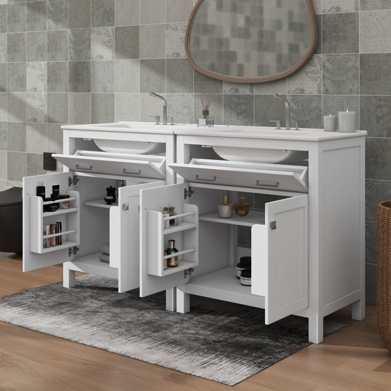 Ensemble de meuble-lavabo simple 60 po avec lavabo double 60 po, Blanc