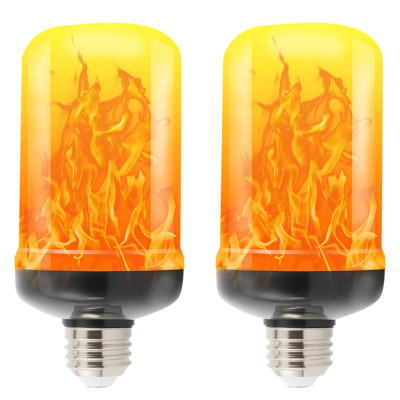 BAOKALER 2PCS LED Light Bulbs, Flickering Flame Light Bulbs Upgraded 4 Modes, E26 Base Light Bulbs with Upside Down Effect for Garden Decor, Halloween, Party, Patio, Indoor, Outdoor Decor, Yellow