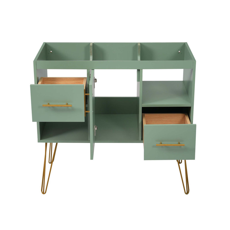 Meuble-lavabo simple 36 po avec 2 tiroirs et 2 compartiments de rangement, meuble-lavabo pour salle de bain, meuble-lavabo à cadre en bois massif 36 po