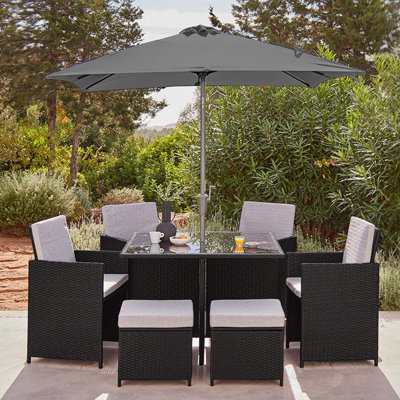 Quilla All Weather Wicker/Rattan 8 - Person with Cushions & Parasol