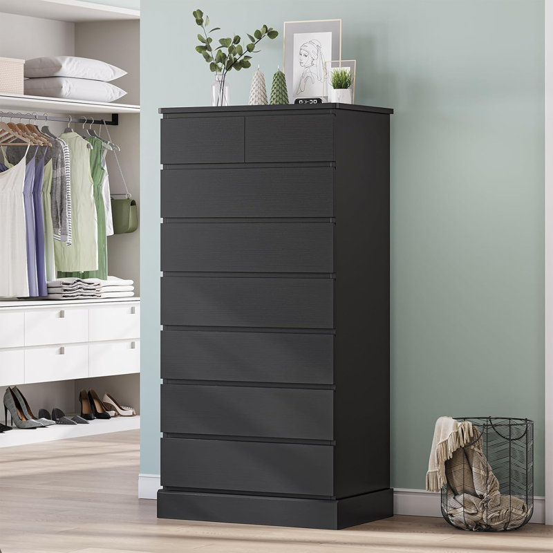 Bedroom Tall Dresser With 8 Drawers, 59.6 Inch Tall Dresser And Chest Of Drawers, Modern Wooden Closet Organizer And Storage, Large Vertical Dresser For Bedroom, Closet, Hallway