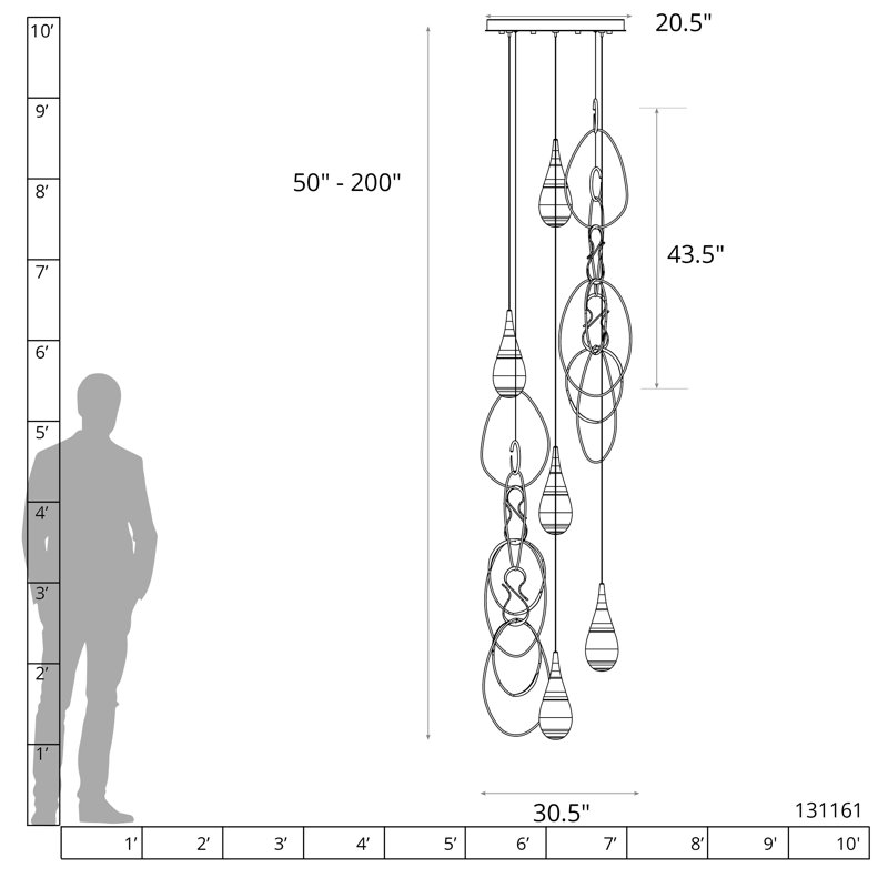 Lyric 5-Light Round Pendant, Long, Sterling