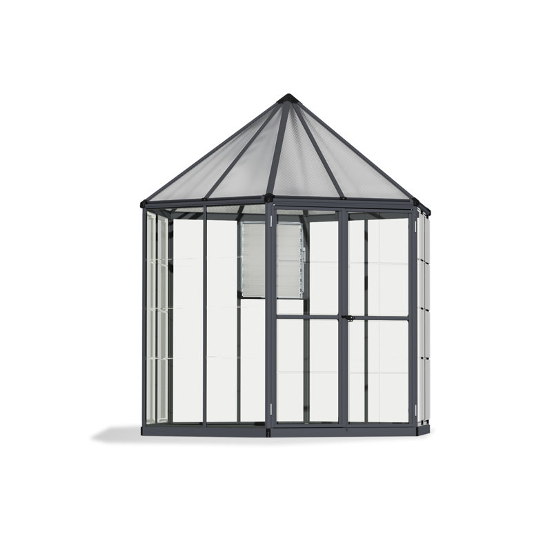 Palram - Canopia Oasis 7' x 8' Hexagonal Walk-In Hobby Polycarbonate Aluminum Frame Greenhouse Outdoor Living Structure - Gray