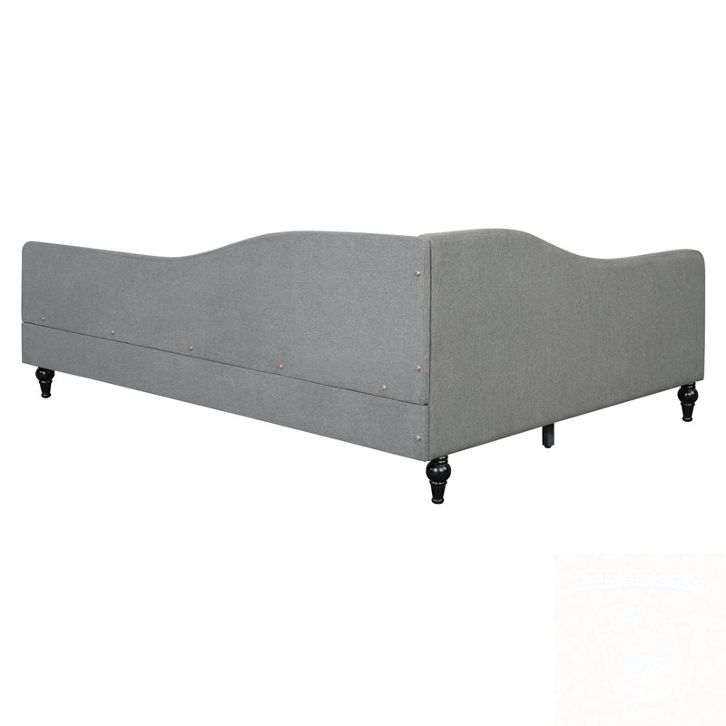 Full Size L-Shaped Linen Daybed with Wood Legs