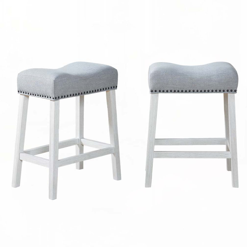 Ensemble de tabourets de bar rembourrés en tissu sans dossier avec garniture cloutée