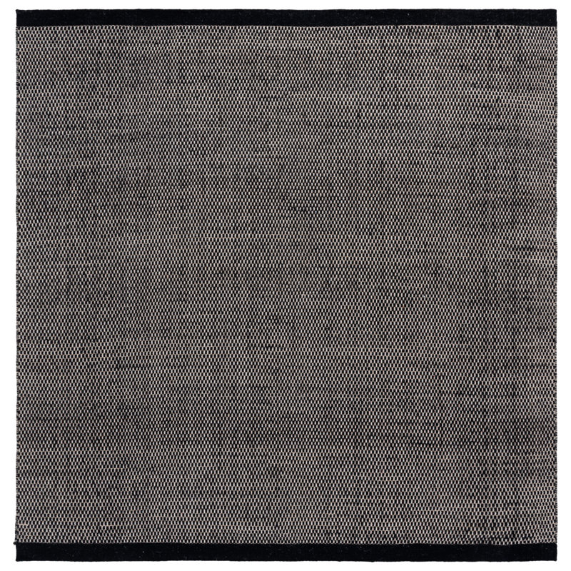 Trellis Hand Woven Wool/Cotton Solid Color Rug in Black, Square 7'