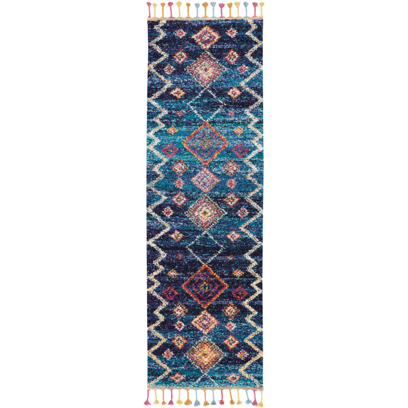 Tapis bleu marine Lucina Tribal Bohemian, Tapis de couloir 2 pi 2 po x 6 pi