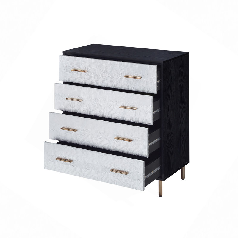 Commode à tiroirs, commode à finition argentée et dorée