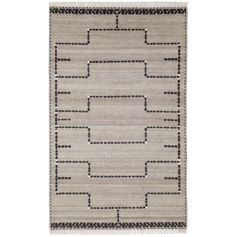 Sana Rug: Decorator Hand Knotted Rug in Natural/Black, Rectangle 5' x 8'