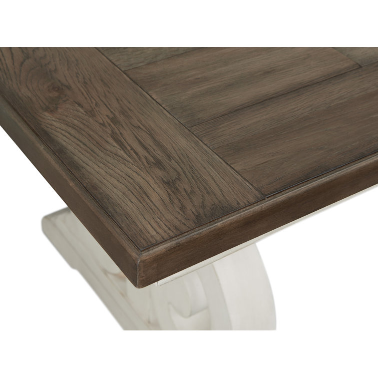 Drake 76-98" Wide Trestle Table, Rustic White & French Oak
