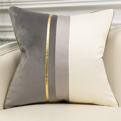 Inches Gray White Gold Leather Striped Patchwork...