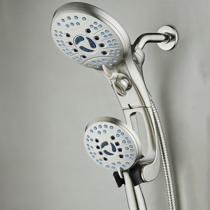 Pomme de douche à 6 réglages de 6 po, douche à main à 5 zones à 8 réglages, tuyau de 6 pi, 2,5 gallons par minute, Nickel