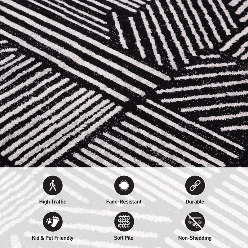 Rambo Geometric Black/Ivory Area Rug, Rectangle 7'10" x 10', Black