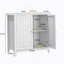 Armoire de rangement à double porte avec boutons argentés, design Mid-Century moderne, buffet autoportant pour la vie, la cuisine, la salle de bain et le couloir