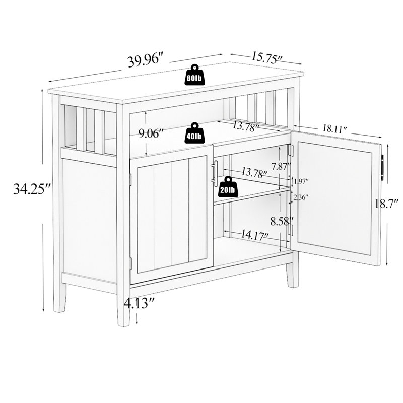Buffet de cuisine avec buffet et armoire de service, Blanc