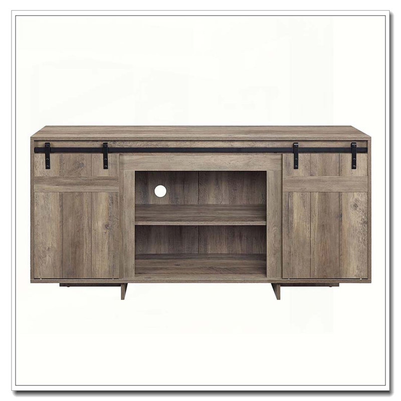 Grey Washed TV Stand with 2 Sliding Barn Doors