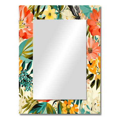 Deeson Botanical In Beige And Green - tropical  Decorative Mirror, Botanical, Floral Large Wall Mirror, Printed Metal Art