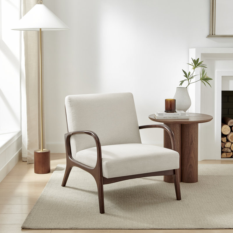 Esma Retro Accent Armchair with Plywood Legs  - Mid Century Modern, Beige Fabric