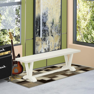 Banc de salle à manger V-Style moderne avec siège en bois massif, lin blanc