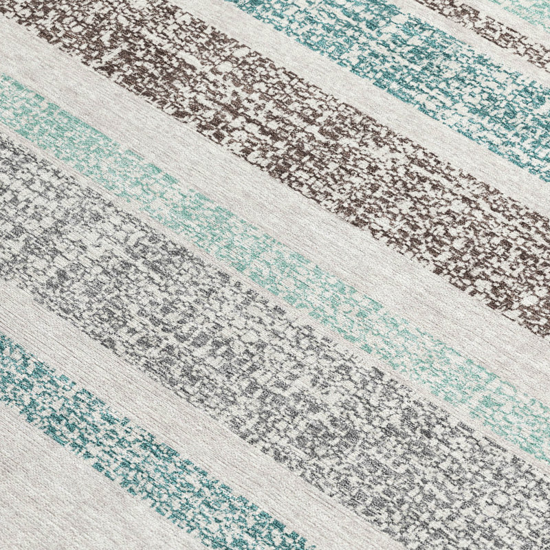 Tapis bleu sarcelle à rayures 3 pi x 5 pi bleu et gris