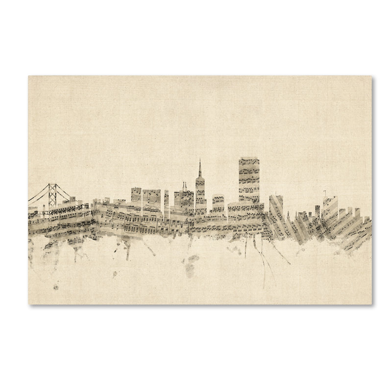 « san francisco », impression sur toile tendue, impression sur toile tendue, "music sheet" par michael tompsett