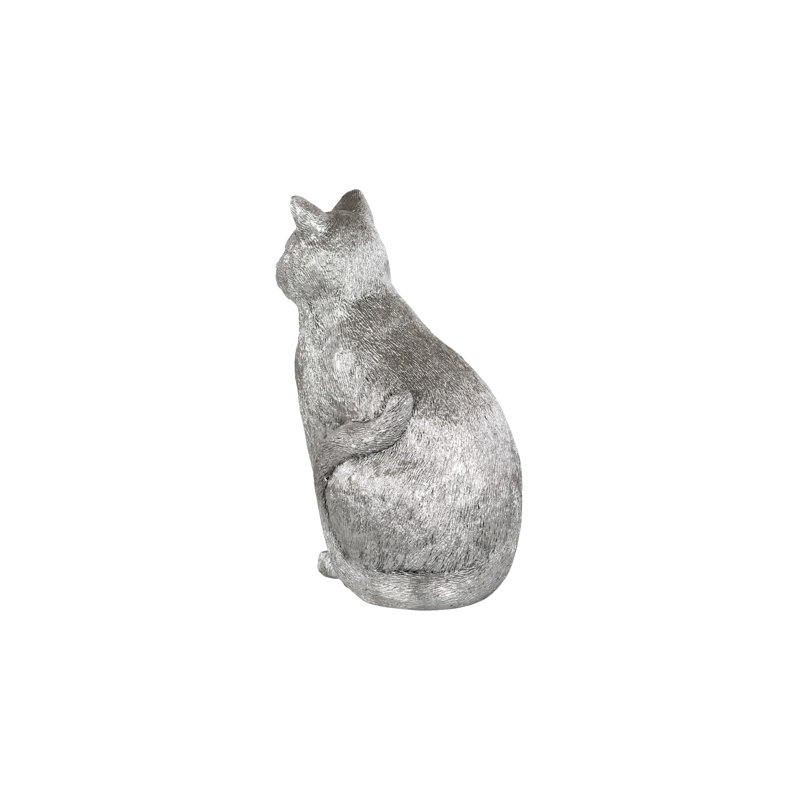 Cat Sitting Sculpture, Bronze, Silver