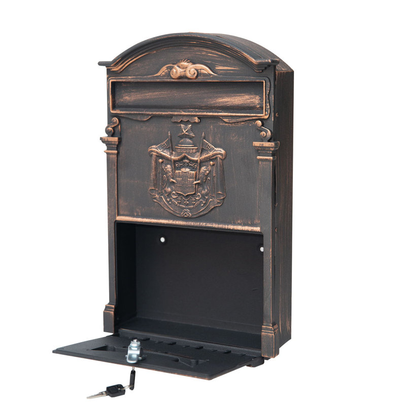 Boîte aux lettres murale verrouillable en fonte d'aluminium, Moyenne, Bronze rustique rouge