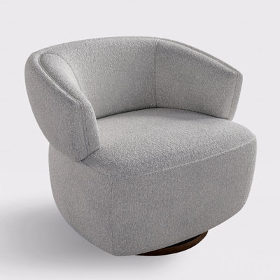 Barrel Accent Chair, Fully Assembled Accent Lounge Style Sofa With 360-Degree Base, Oversized Upholstered Reading Chair-Gray