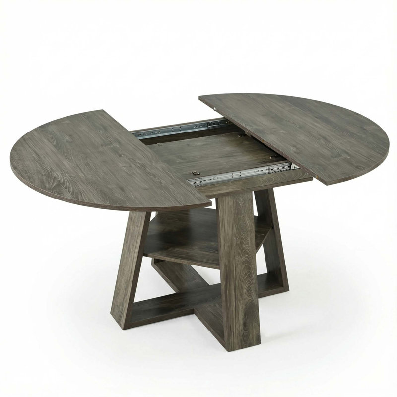 Table de salle à manger extensible moderne avec feuilles amovibles et tablette de rangement