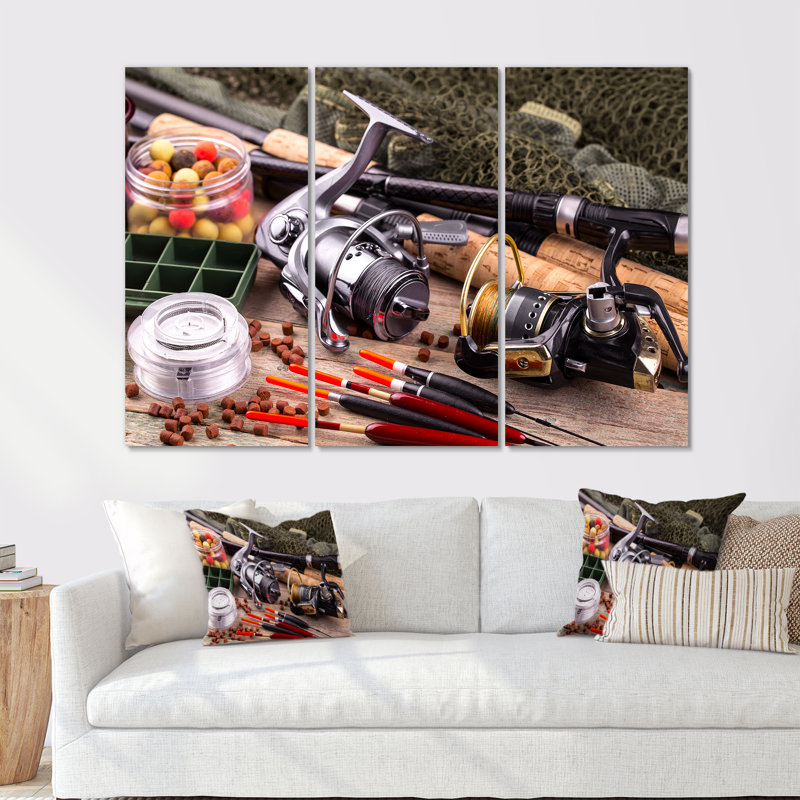 Cannes à pêche et moulinets - Ensemble de décoration murale chasse et pêche, H 40 po x l 60 po