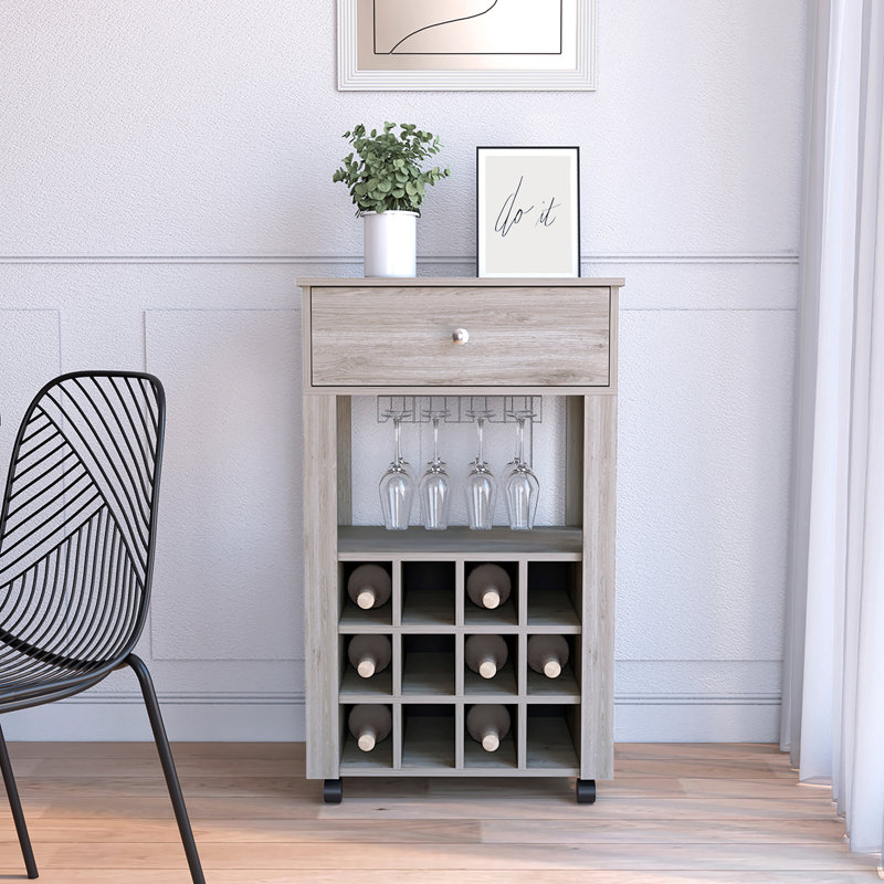 Bar-bar Bayamon, douze casiers à vin, quatre pieds, finition gris clair, Light Gray