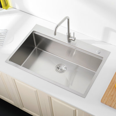 Stainless Steel Kitchen Sink, 30″X22″ Single Bowl, Overmount Handmade Sink In Brushed, With Cutting Board, Colander