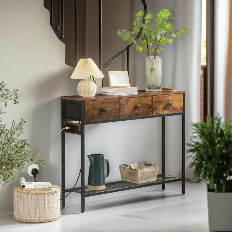 Anouchka Industrial 2 Tier Console Table With Charging Station