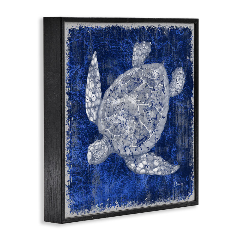  «Rustic Indigo Tortue», estampe numérique par Paul Brent, H 12 po x l 12 po, Giclée encadrée noir minuit