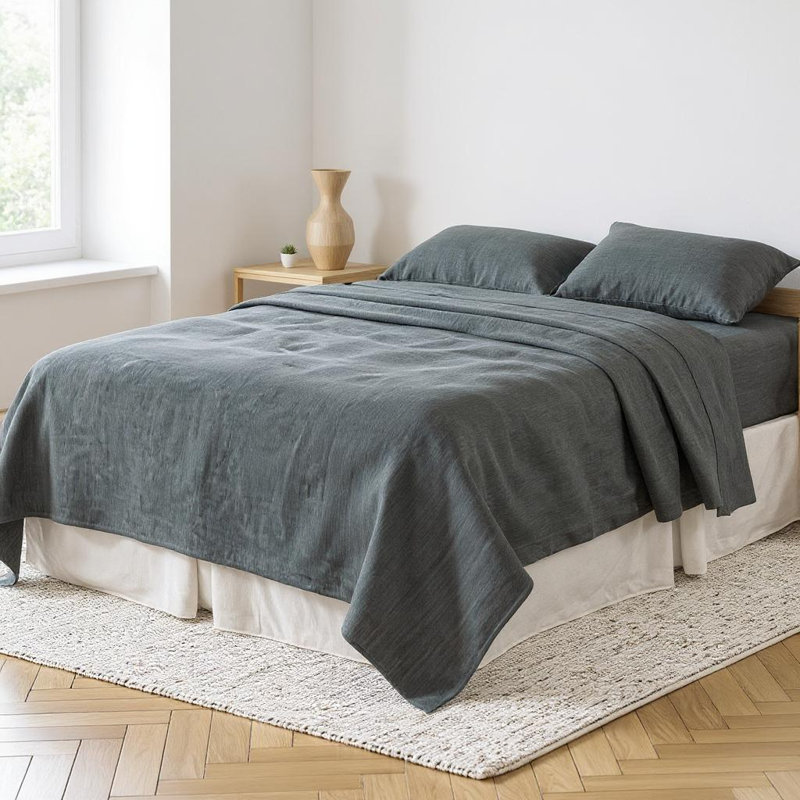 Drap-housse en lin gris ardoise