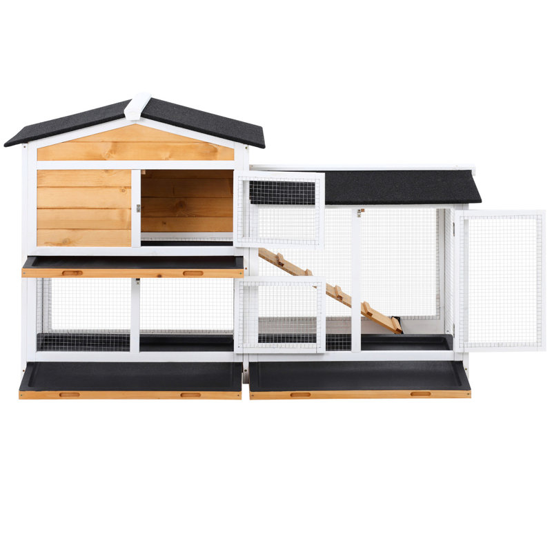 Cage en bois à 2 étages avec rampe et plateau sans fuites pour l'extérieur intérieur et jaune